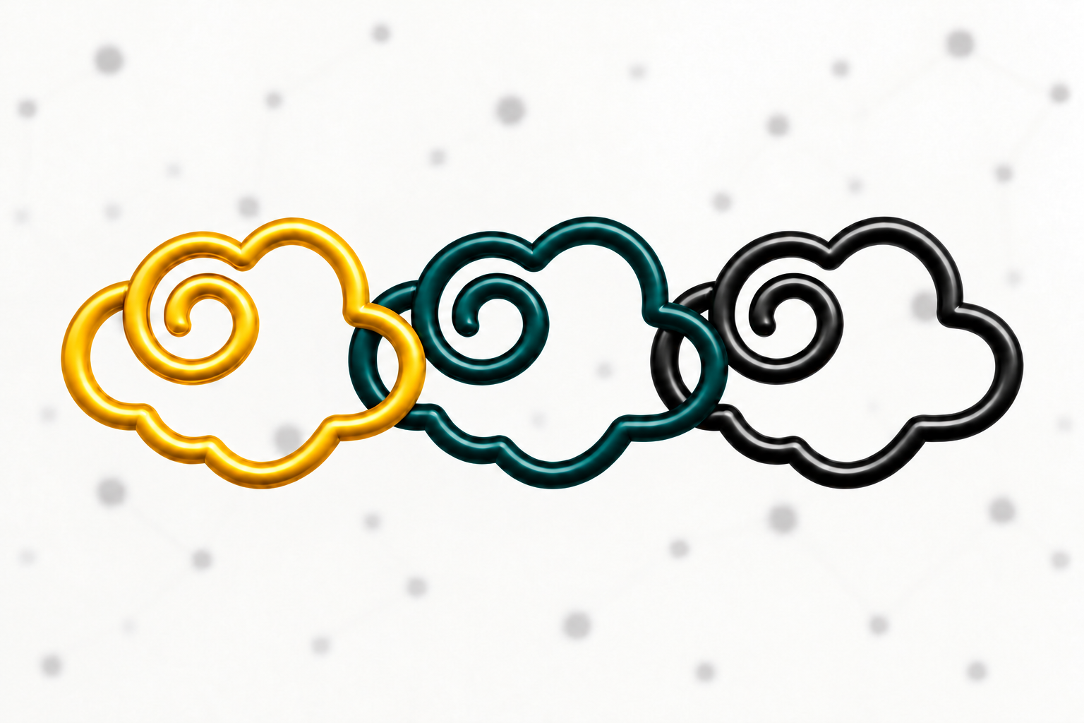 Three overlapping AI Thinking clouds in gold, teal and black