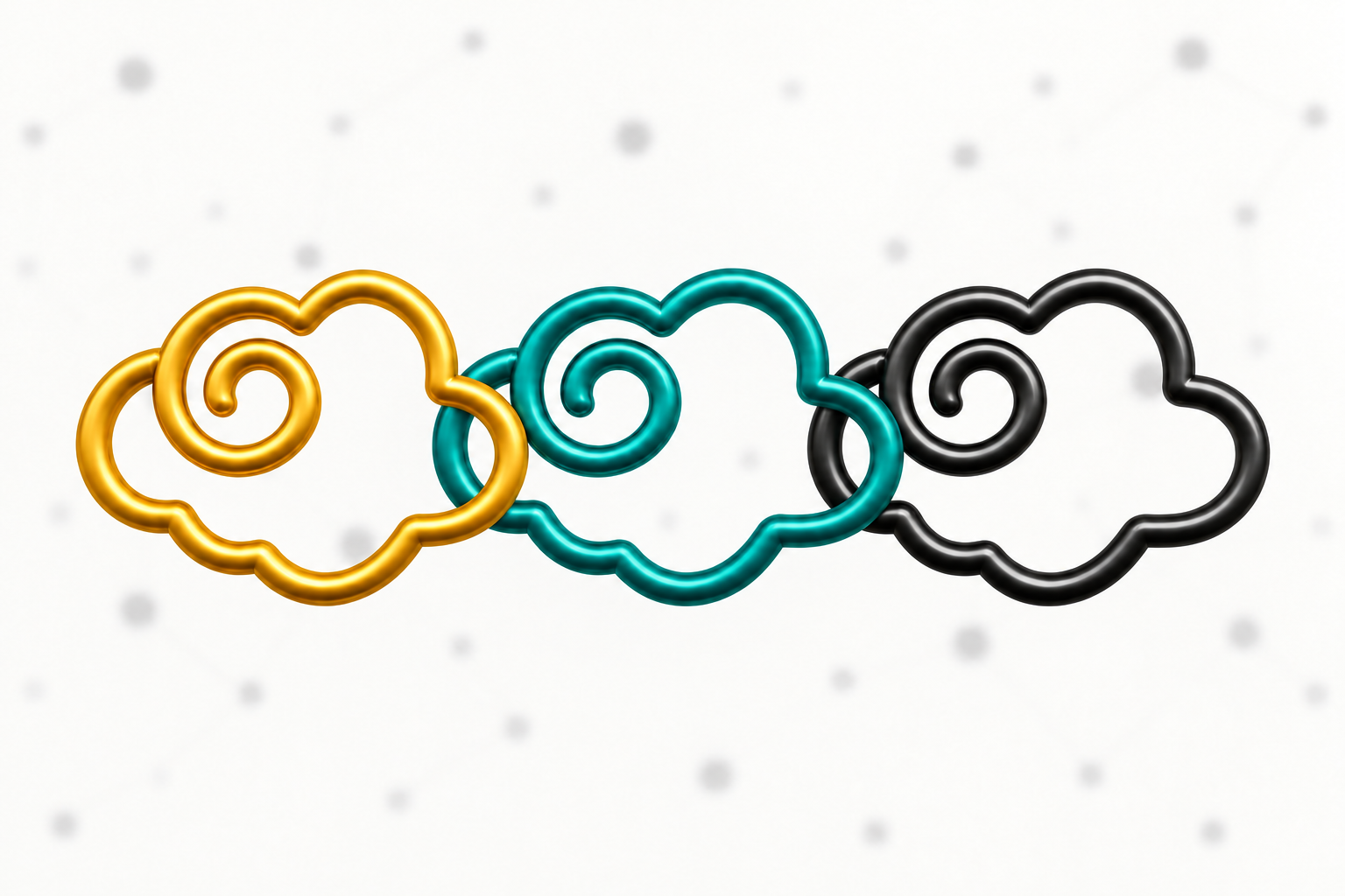 Three overlapping AI Thinking clouds in gold, teal and black