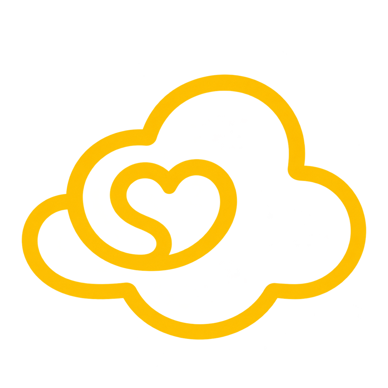 Golden cloud drawn in one connected line with a heart